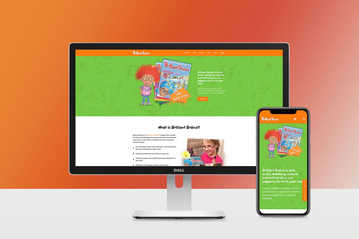 Desktop and Mobile View of the landing page for Brilliant Brainz