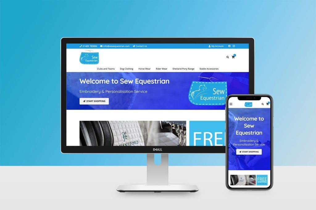 Desktop and Mobile View of the landing page for Sew Equestrian