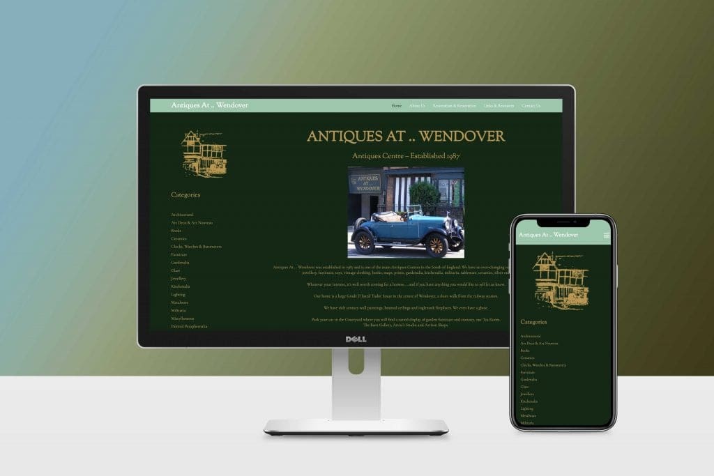 Desktop and Mobile View of the landing page for Antiques at Wendover