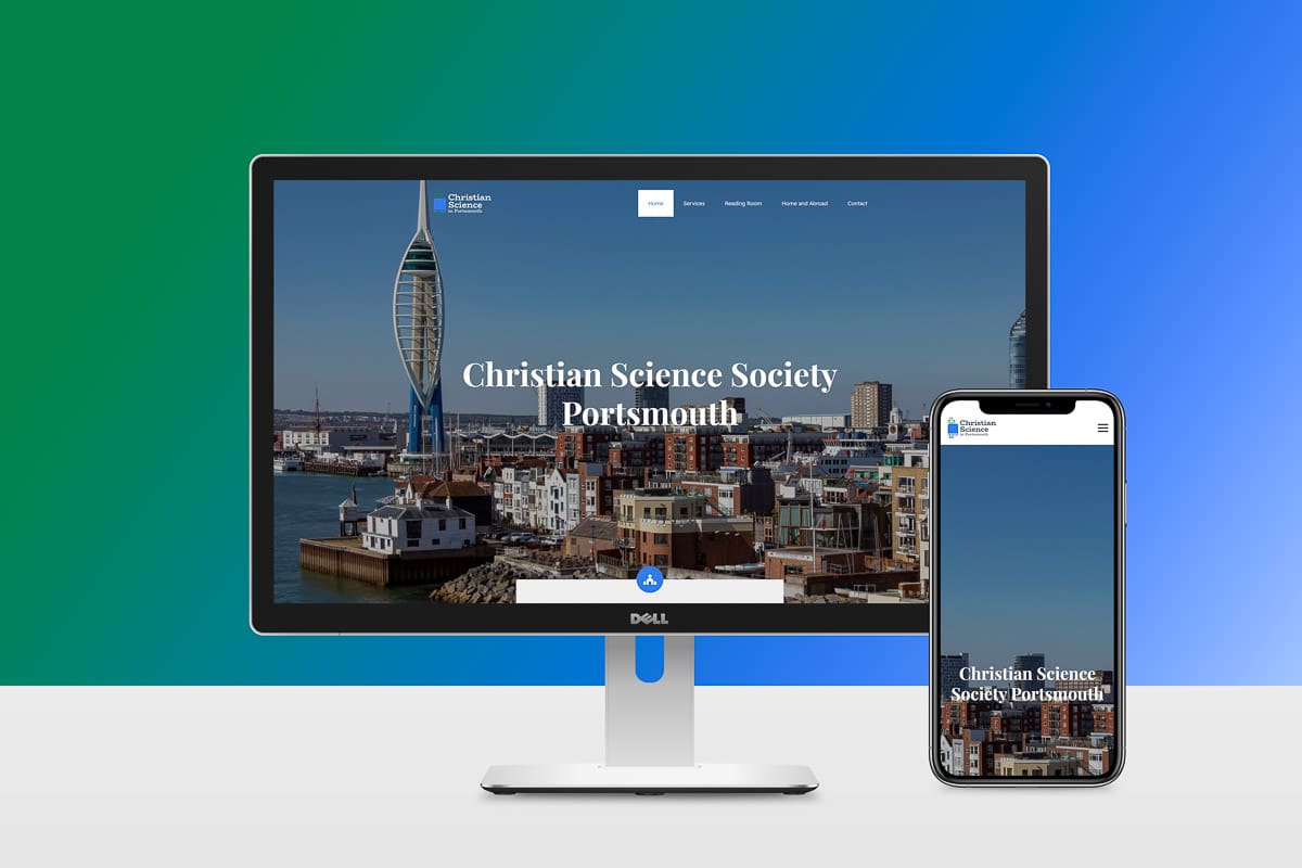 Desktop and Mobile View of the landing page for the Christian Science Society in Portsmouth