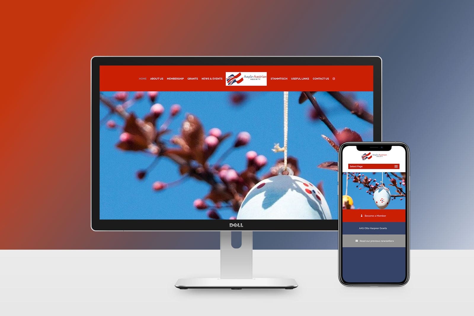 Desktop and Mobile View of the landing page for Anglo Austrian Society