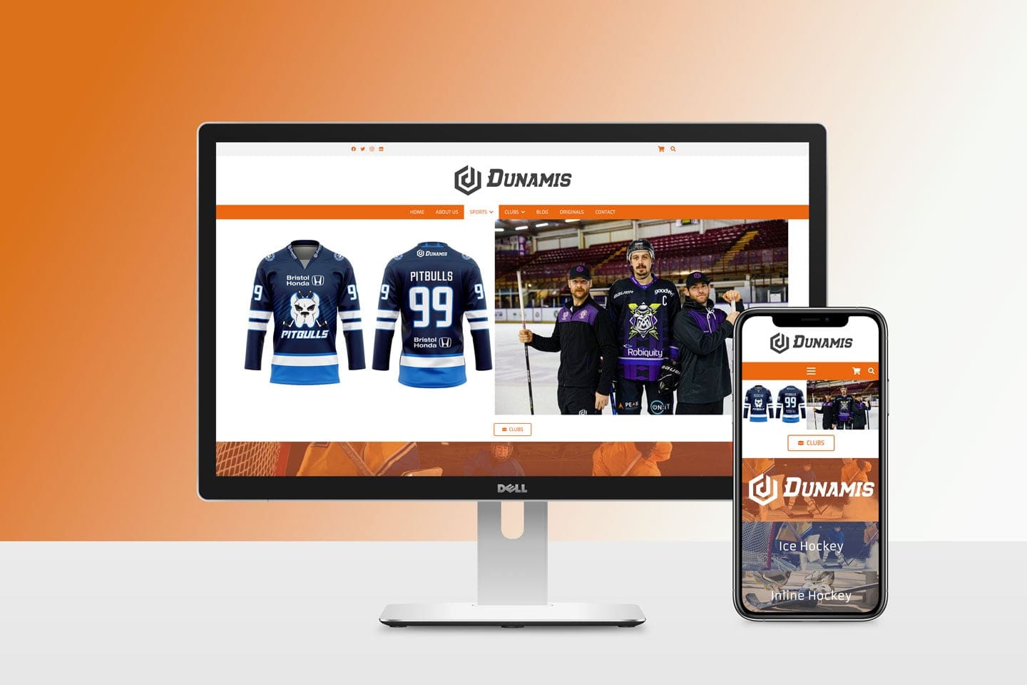 Desktop and Mobile View of the landing page for Dunamis Sports