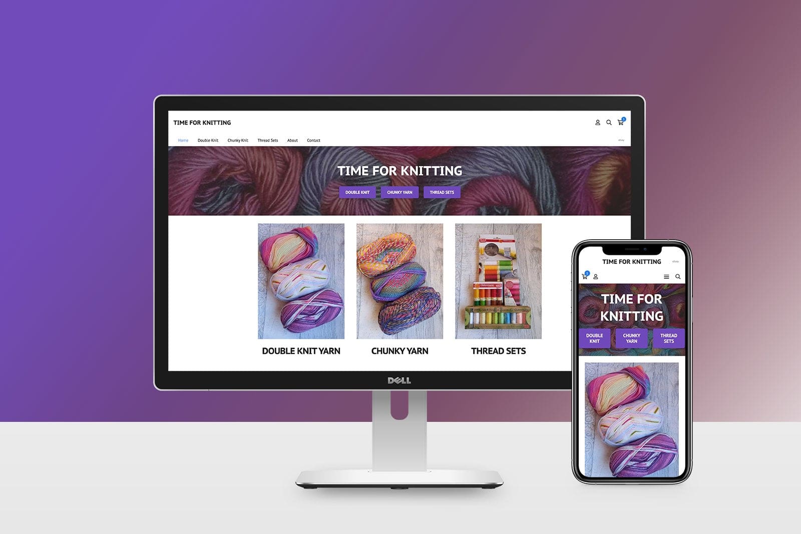 Desktop and Mobile View of the landing page for Time for Knitting
