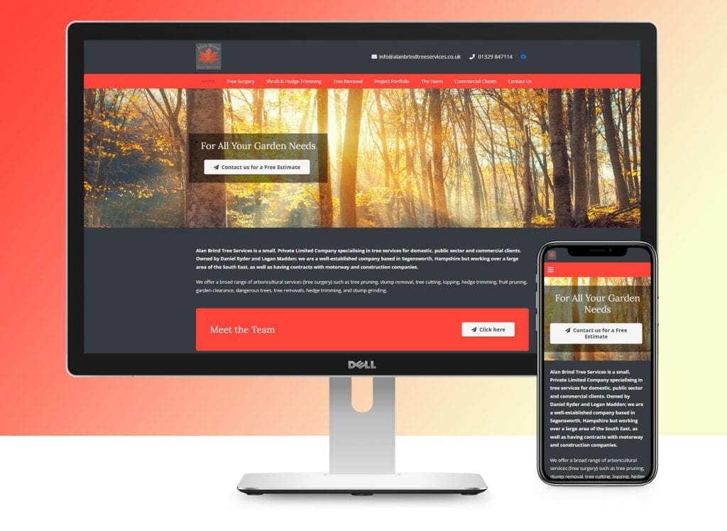 Desktop and Mobile View of the landing page for Alan Brind Tree Services