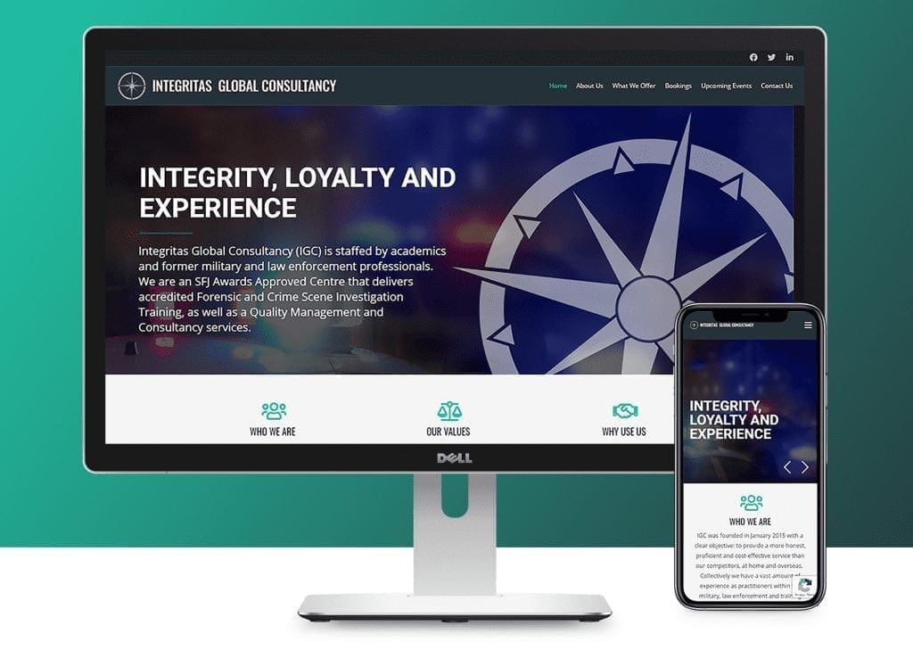 Desktop and Mobile View of the landing page for Integritas Global Consultancy