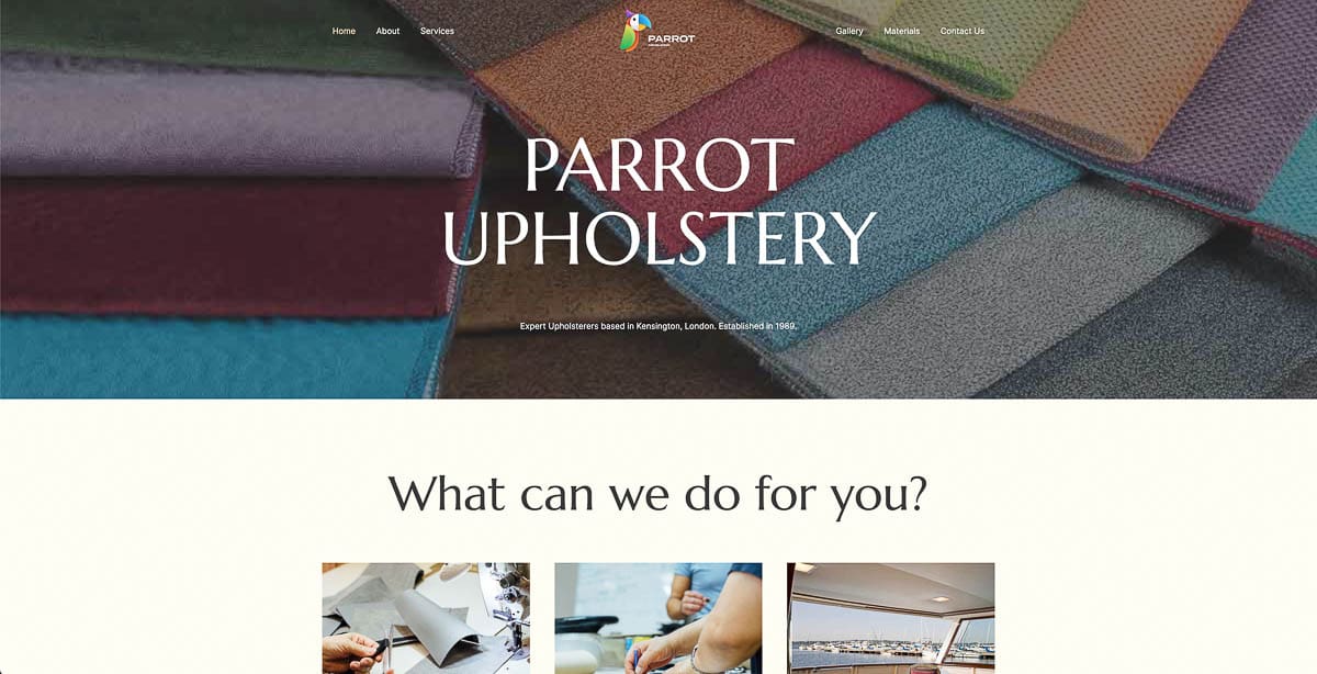 Parrot Upholstery Landing Page